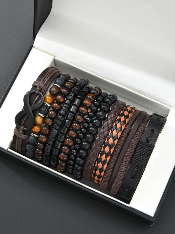 12pc Leather Men's Bracelet Stack
