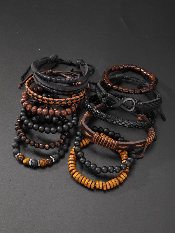 12pc Leather Men's Bracelet Stack