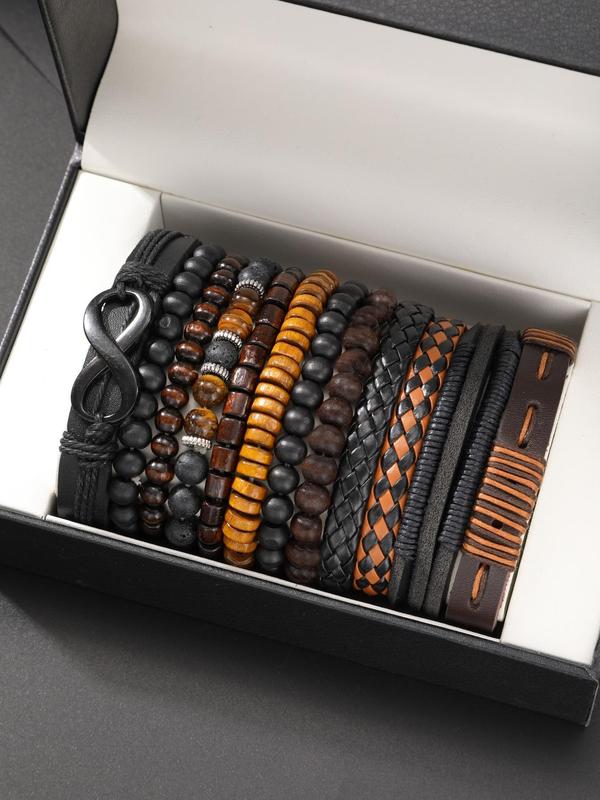 12pc Leather Men's Bracelet Stack