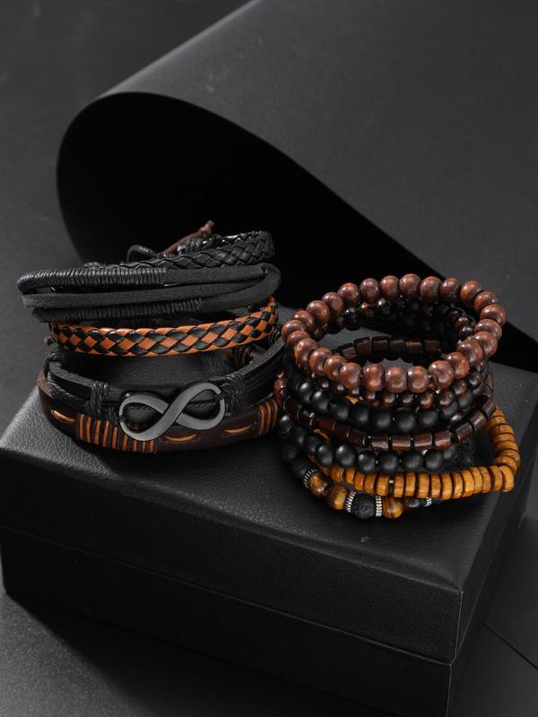 12pc Leather Men's Bracelet Stack