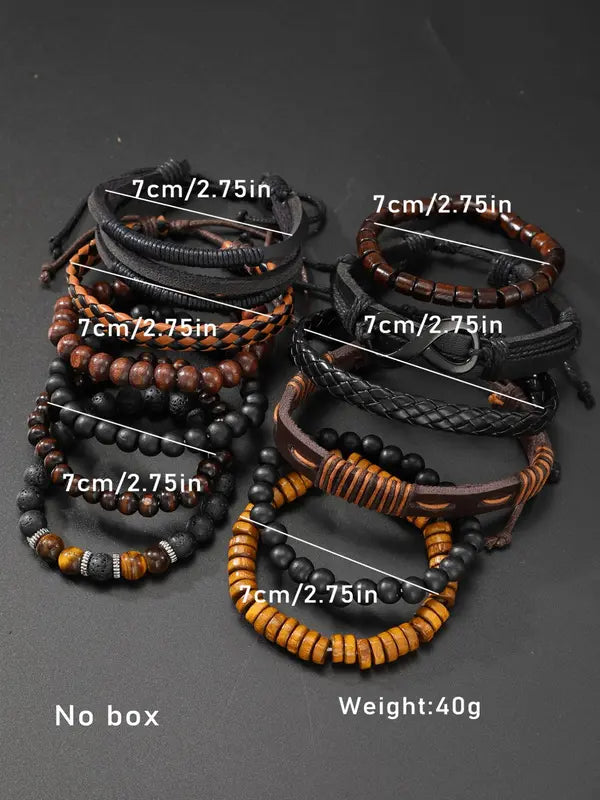 12pc Leather Men's Bracelet Stack