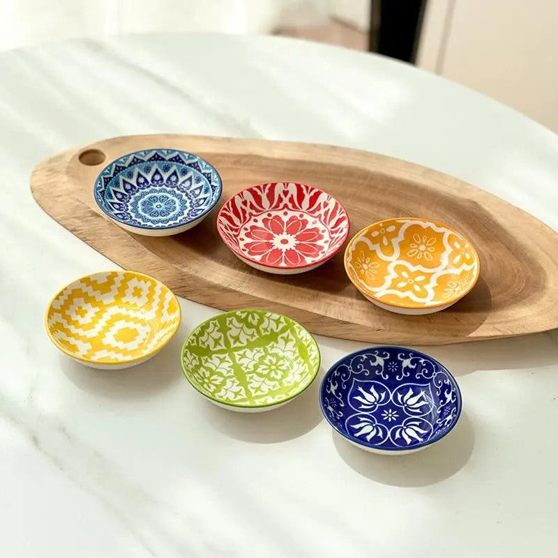 6-Piece Boho Geometric Ceramic Sauce Dish Set