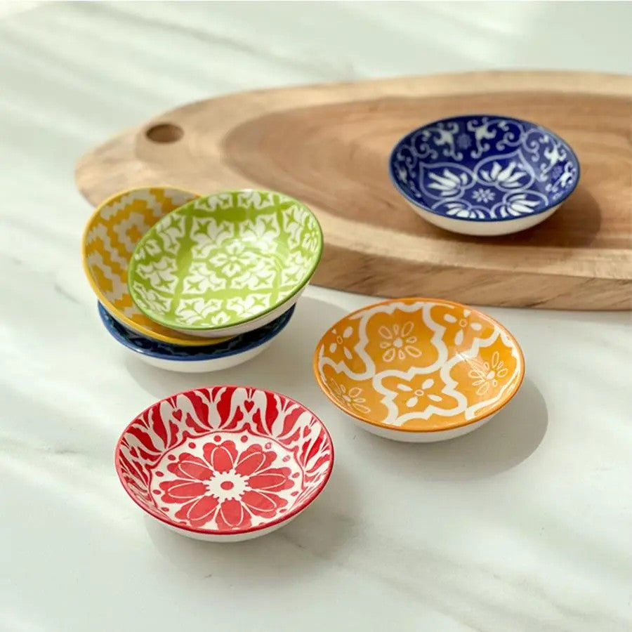 6-Piece Boho Geometric Ceramic Sauce Dish Set