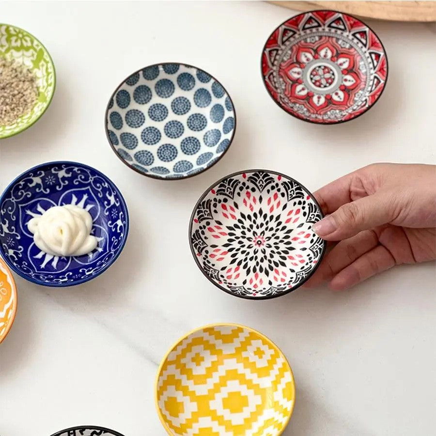 6-Piece Boho Geometric Ceramic Sauce Dish Set