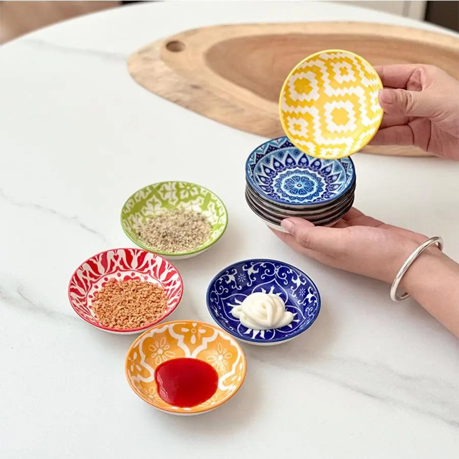 6-Piece Boho Geometric Ceramic Sauce Dish Set