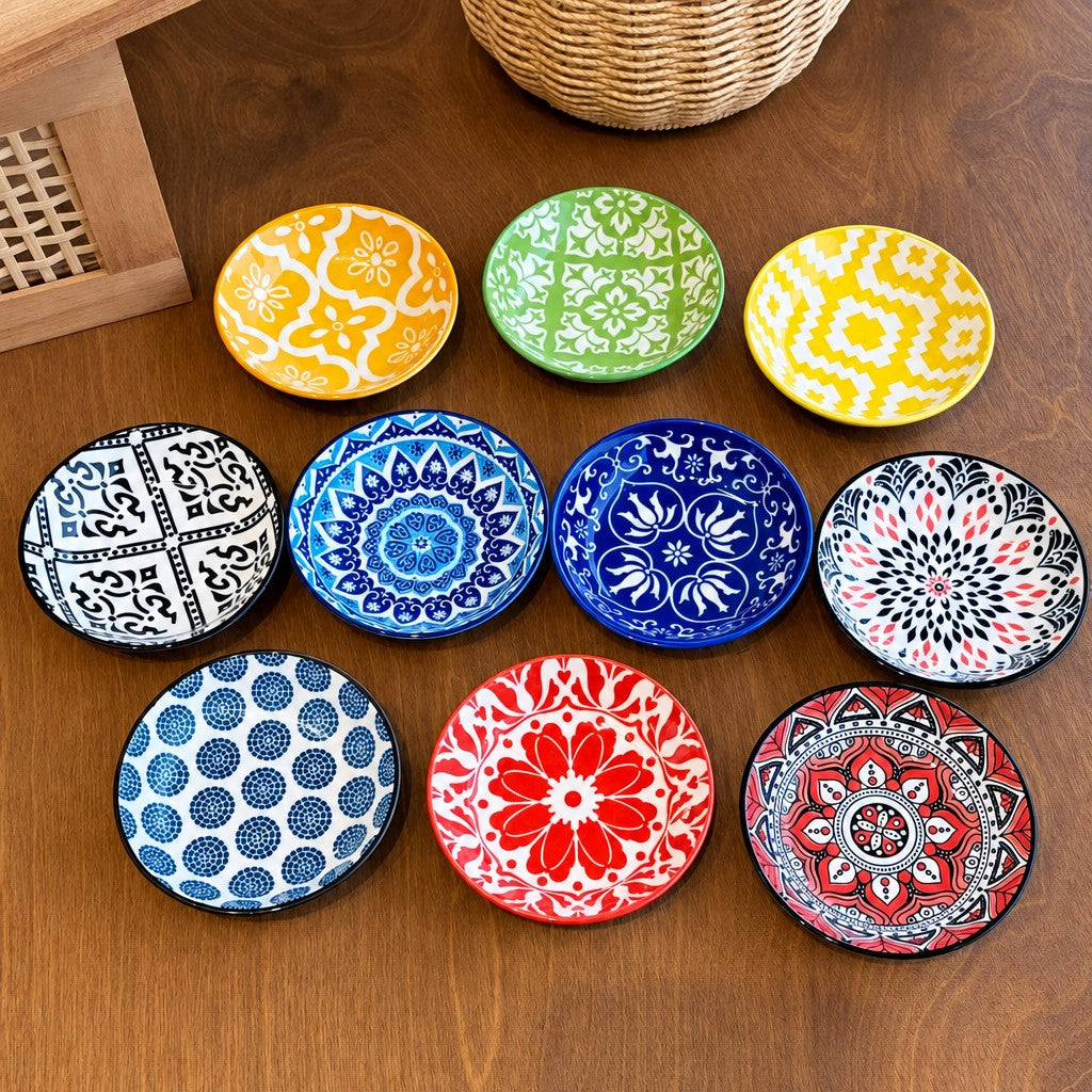 6-Piece Boho Geometric Ceramic Sauce Dish Set