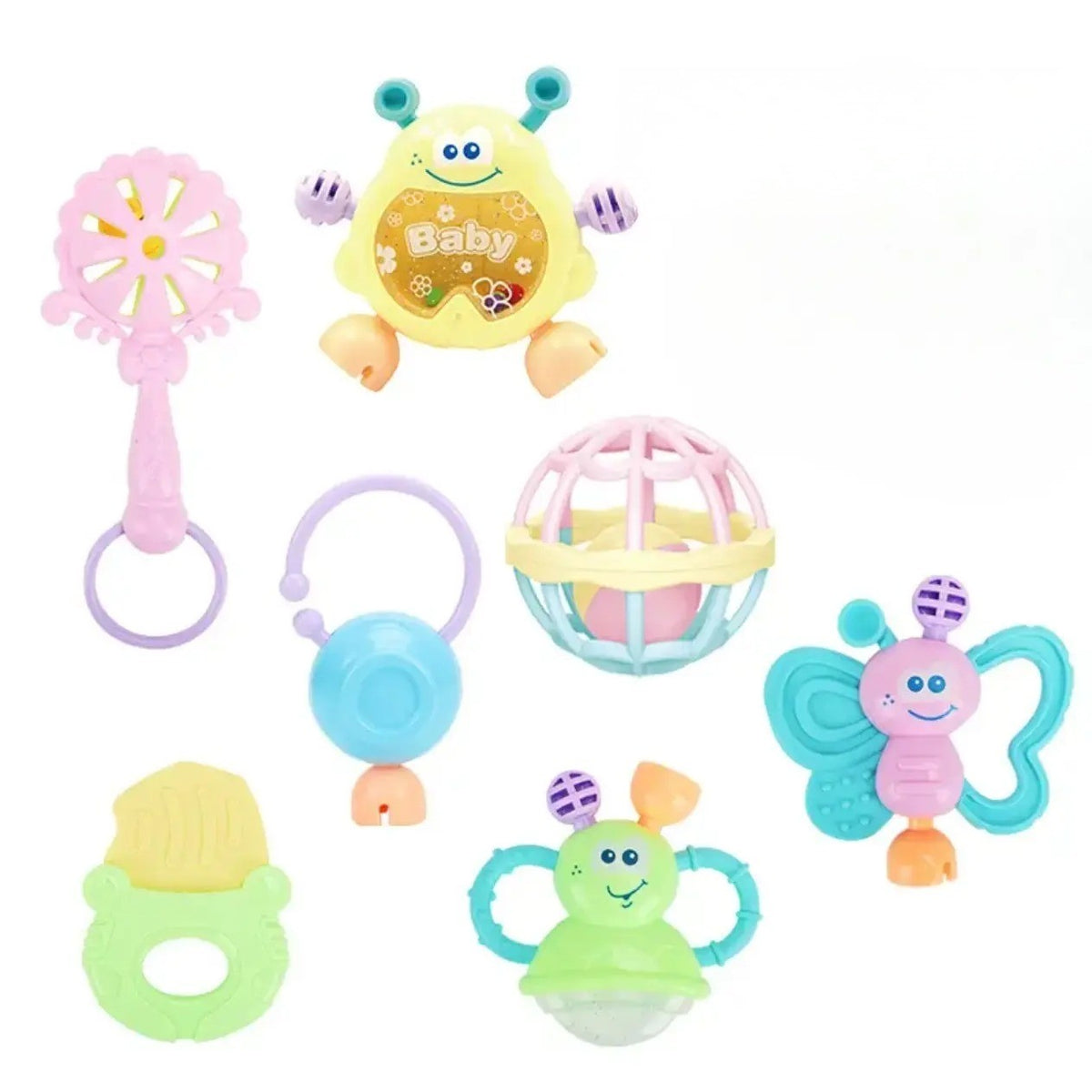 7-Piece Plastic Baby Rattle And Teether Set With Storage Box