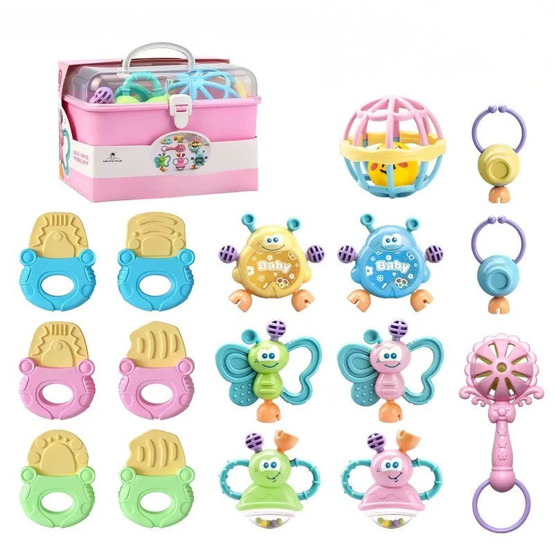 7-Piece Plastic Baby Rattle And Teether Set With Storage Box