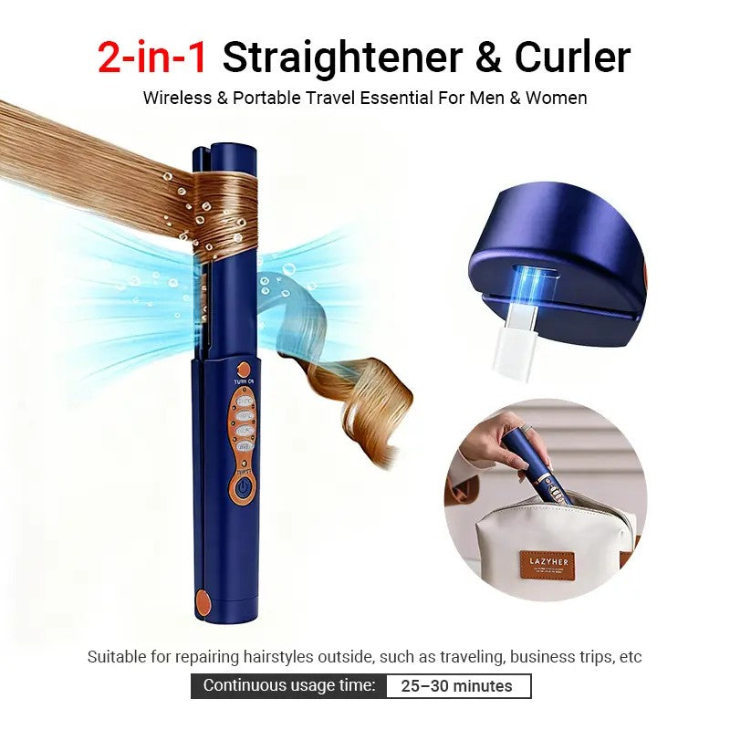 Cordless Titanium 2-in-1 Hair Straightener And Curler