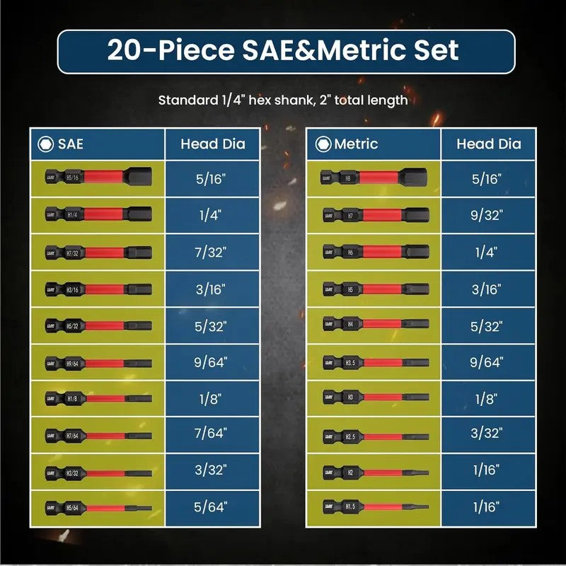 22-Piece S2 Steel Impact Driver Bit Set