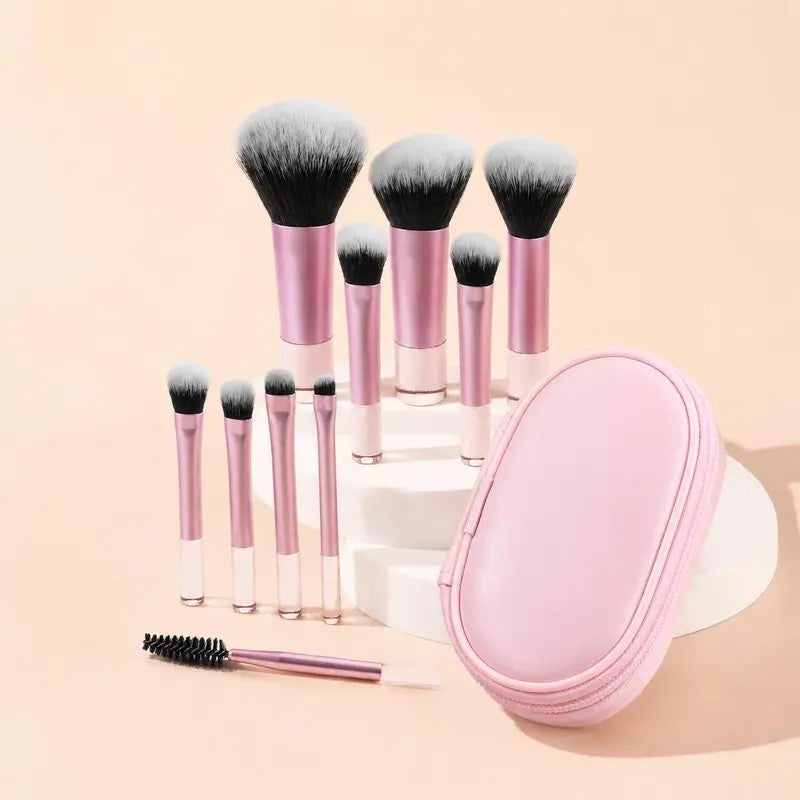 10-Piece Pink Makeup Brush Set With Case