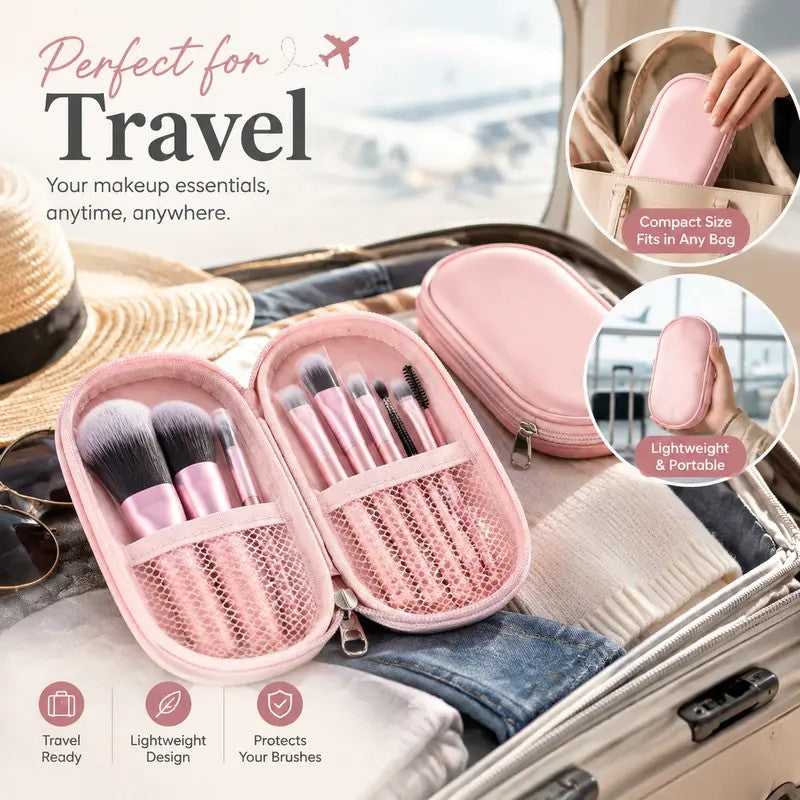 10-Piece Pink Makeup Brush Set With Case