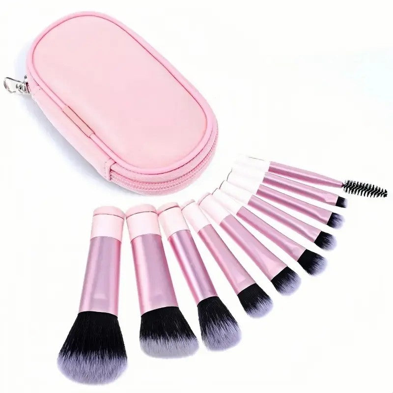 10-Piece Pink Makeup Brush Set With Case