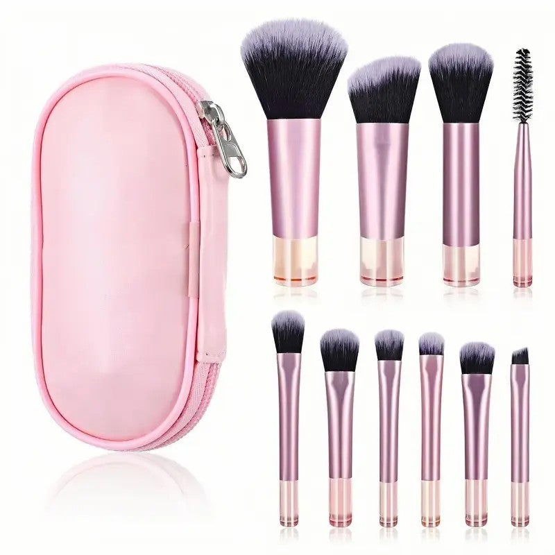 10-Piece Pink Makeup Brush Set With Case