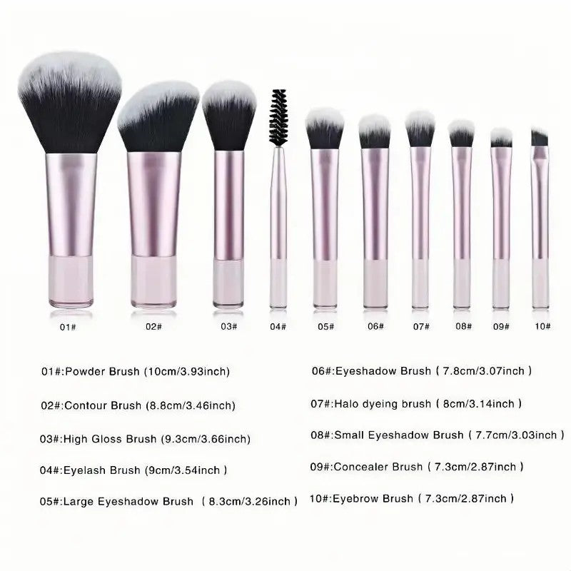 10-Piece Pink Makeup Brush Set With Case
