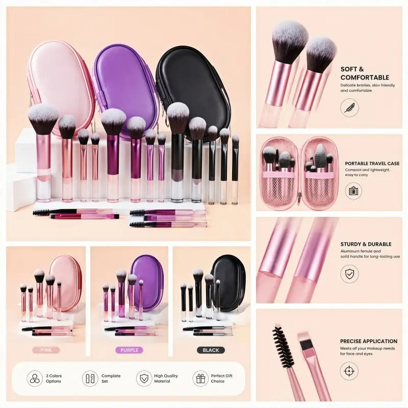 10-Piece Pink Makeup Brush Set With Case