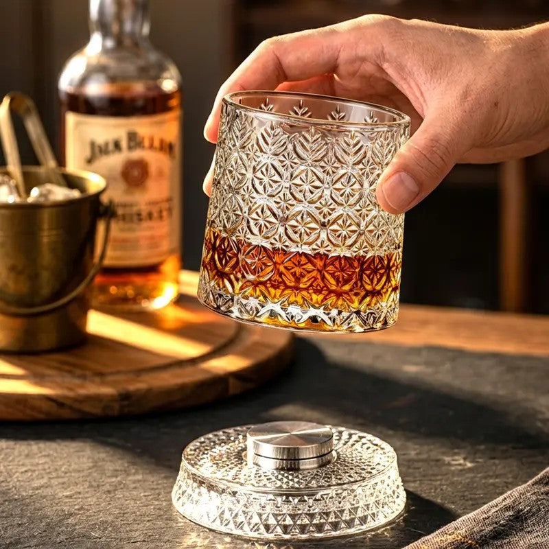 Rotating Whiskey Glass Set With Ice Molds
