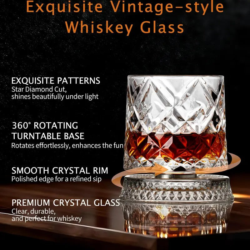 Rotating Whiskey Glass Set With Ice Molds
