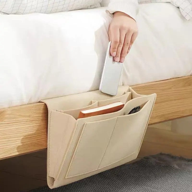 Beige Anti-Slip Velcro Bedside Caddy