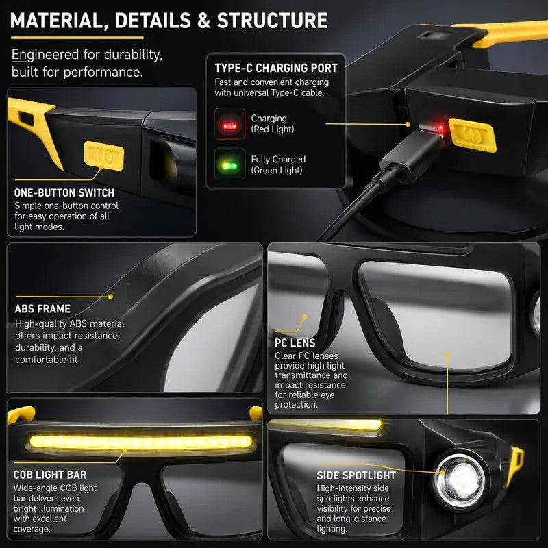 Rechargeable LED Headlamp Glasses With USB Cable